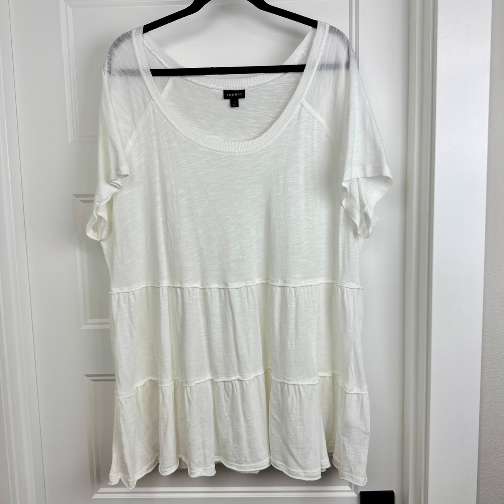 Torrid White Tiered Tunic Top‎ Plus Size 3 Short Sleeve Casual